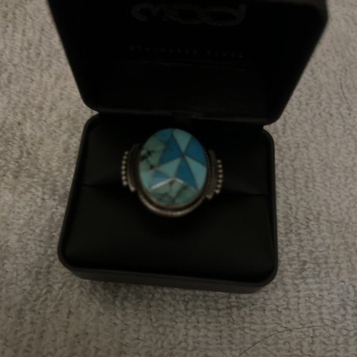 Modern Navajo Hallmarked Inlay Ring Size 7