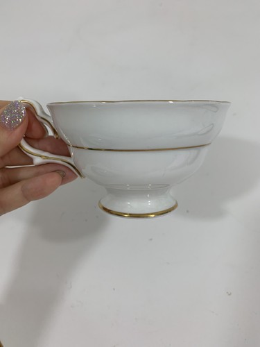 Grosvenor Bone China Teacup And Saucer Floral With Teal Band And Gold Gilding - Picture 3 of 12