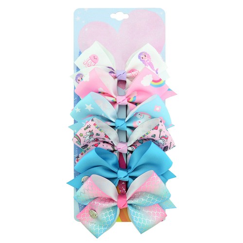 6Pcs/Set Rainbow Printed Knot Ribbon Hair Bow Lots for Baby Girls - Picture 12 of 16
