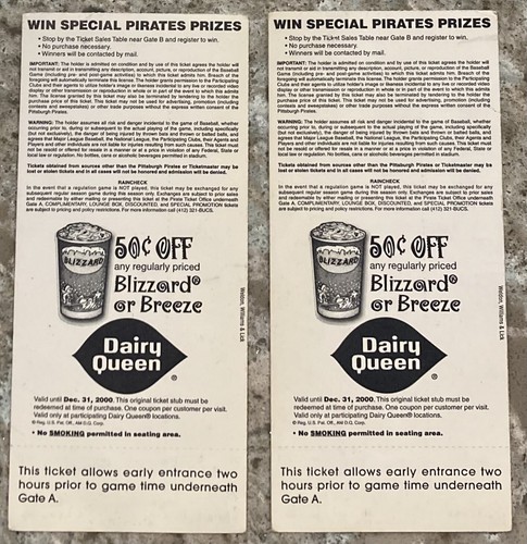 Vintage Pittsburgh Pirates Final Opening Day Lot of 2 Ticket Stubs 4/3/2000 - Bild 2 von 2