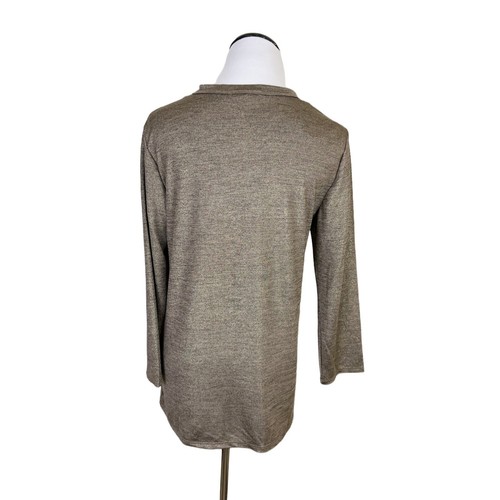 C Wonder Gold Metallic Crewneck Long Sleeve Stretchy Top Medium - Picture 4 of 6