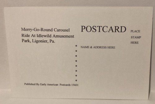 RARE IDLEWILD AMUSEMENT PARK MERRY GO ROUND RIDE LIGONIER PA. NEW POSTCARD - Picture 2 of 2