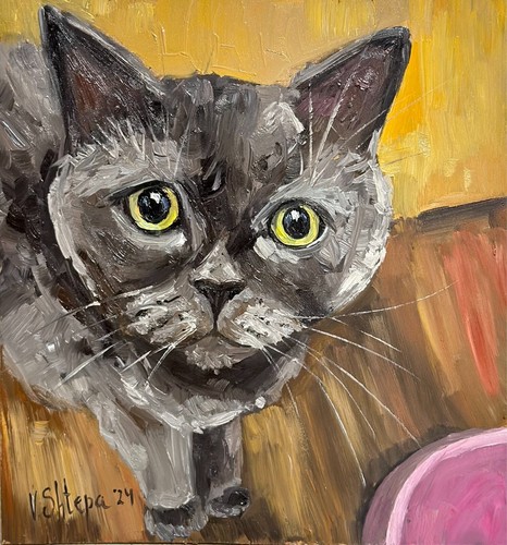Oil Painting Original British Funny Cat Portrait Impressionism Kitten Signed Art - Picture 1 of 7