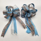 2 Bow Lot - Handmade - Tie On - Blue, Silver, & Floral - See Photos