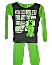 Mojang Minecraft Kids Size 6 Black and Green 2 Piece Pajama Set New