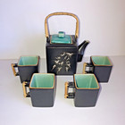Glazed Stoneware Tea Set Teapot & 4 Square Cups