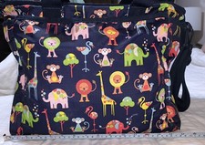 LeSportsac Ryan Diaper Baby Bag Tote w/matching Changing Pad Zoo Animals EUC