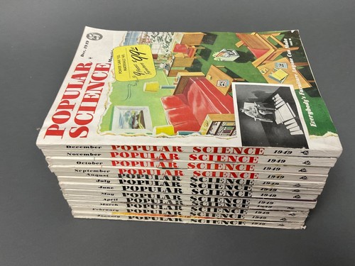 Vintage 1949 Popular Science Lot Complete Year Set Jan-Dec - All 12 Issues NICE!