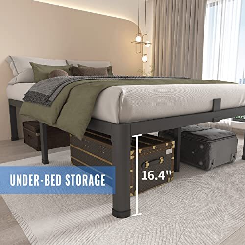 Size Bed Frame with Round Corner Legs Mattress Slide Stopper No Full 18 Inch - Picture 5 of 7