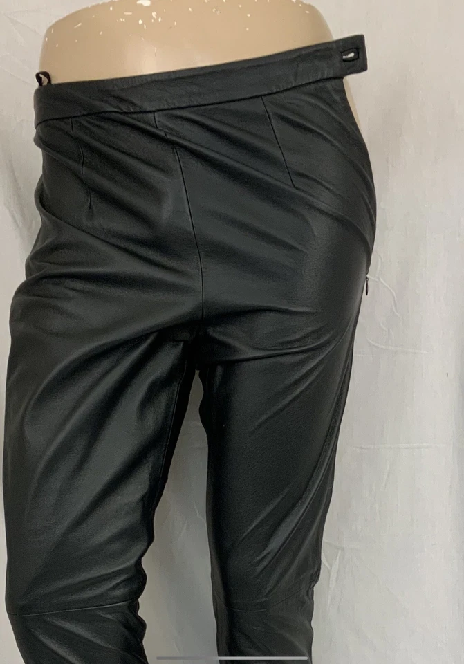 Clio Leather Pants Sz 4 Black Straight Side Zip Lined Worn Once YGI P1-677 - Image 3 of 4
