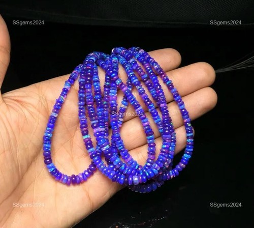Rondelle Smooth Loose Beads Strand Jewelry 2-3 mm Natural Blue Ethiopian Opal - Picture 3 of 5