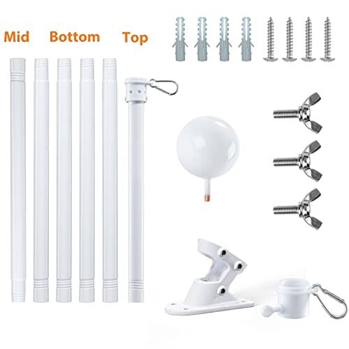 Flag Pole, 6 FT Flag Pole Kit for House, 2 No-Tangle Rings Clips, Flag Holder Br - Picture 6 of 6