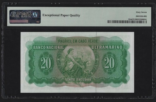 Portugal PORTUGUESE CAPE VERDE 20 escudos 1972 P-52 UNC GRADED - Picture 2 of 2