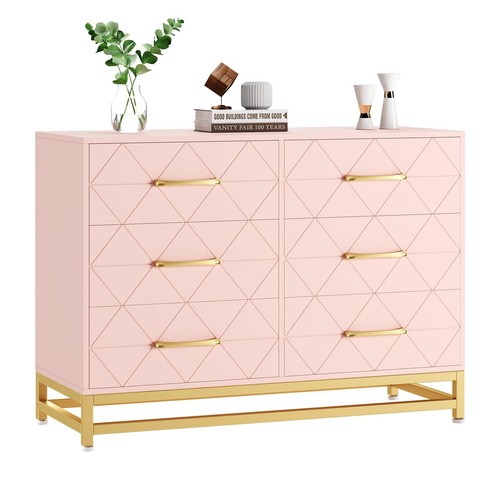 6-Drawer Dresser for Bedroom Chest of Drawers Wood Storage Cabinet 55'' TV Stand - Picture 38 of 38
