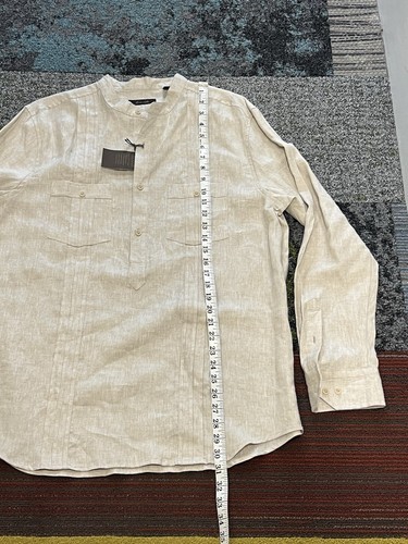 Tasso Elba Two-Pocket Pintuck Popover Shirt, 100% Linen, Regular Fit Khaki NWT - Picture 5 of 6