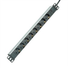 19"-Steckdosenleiste 8fach + C14-Stecker, Aluminium, 2 m