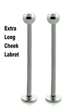 PAIR 16G XL LONG STEEL BALL CHEEK RING PIERCING LIP LABRET STUD 5/8" 3/4" 7/8" 1