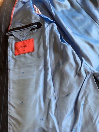 Isaia Blazer Blue Stripe jacket sz US 42 Soft 100% Light Weight Wool Italy 52 - Picture 7 of 9