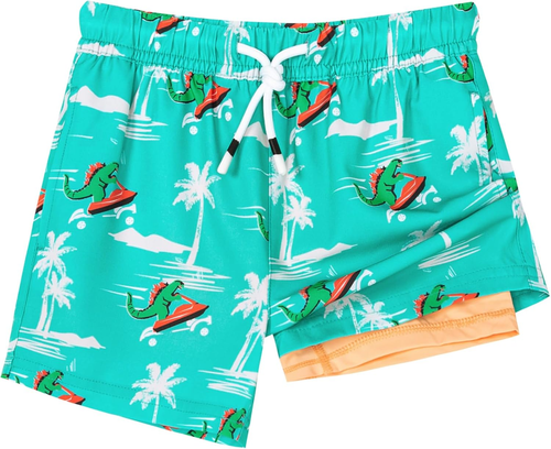 Boys Swim Trunks with Boxer Brief Liner 2 in 1 Toddler Stretch Swimsuit Shorts Q - Picture 10 of 13
