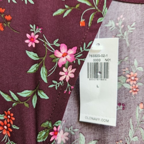 Old Navy Dress Women L Burgundy Floral Maxi Front Slit Puff Sleeves Boho Peasant - Picture 9 of 14