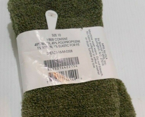 Defense Logistics Agency 2 Pair Olive Drab Green Heavyweight Outer Socks Size 10 - Picture 6 of 6