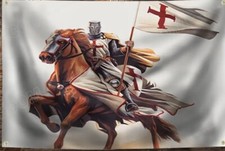 Bandiera Crociato-TEMPLARE a cavallo Con Croce- cm.60x90-poliestere
