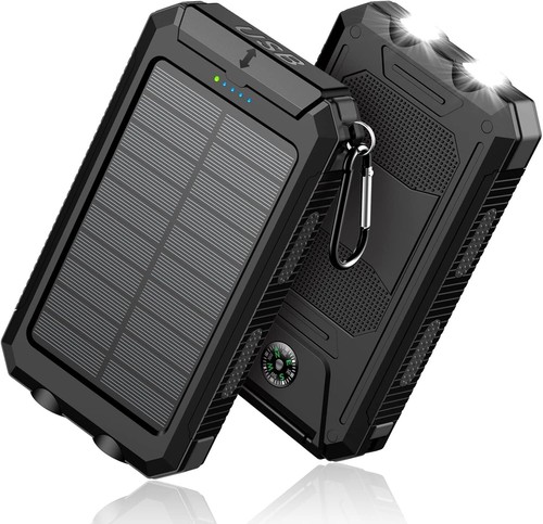 Dual USB Solar Charger - 36800mAh Portable Power Bank with Flashlight & Compass - Picture 3 of 9