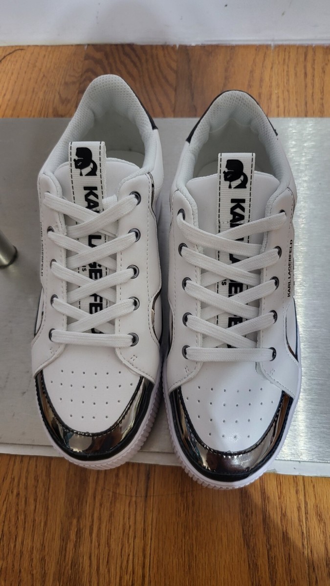 NEW KARL LAGERFELD WOMEN'S VIOLET LEATHER FLAT FORM SNEAKER