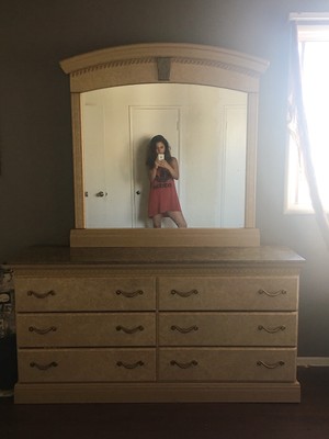 Vintage Dresser With Large Mirror And Side Table Marble Tops