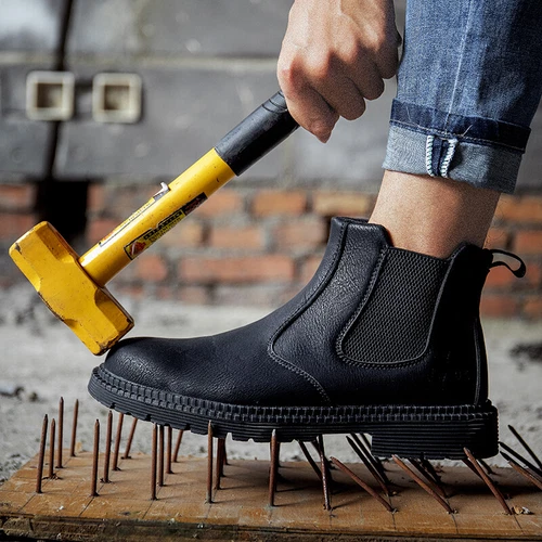 Women Men Leather Brown Safety Boots Work Shoes Steel Toe SlipOn Water Resistant - Bild 12 von 31