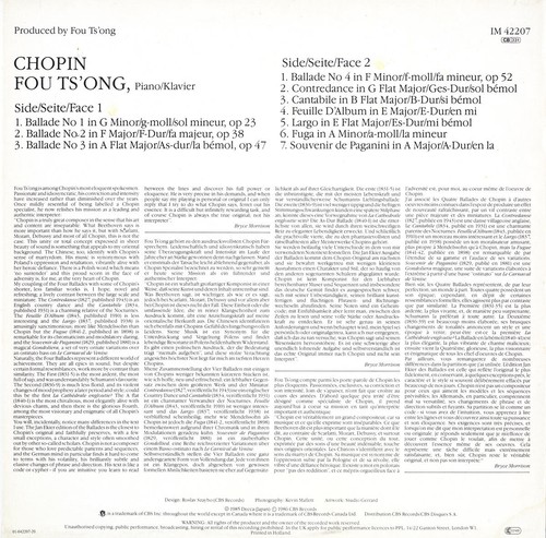 FOU TS'ONG Piano CHOPIN Ballades Contredance Cantabile etc CBS IM-42207 1985 EX - Picture 2 of 3