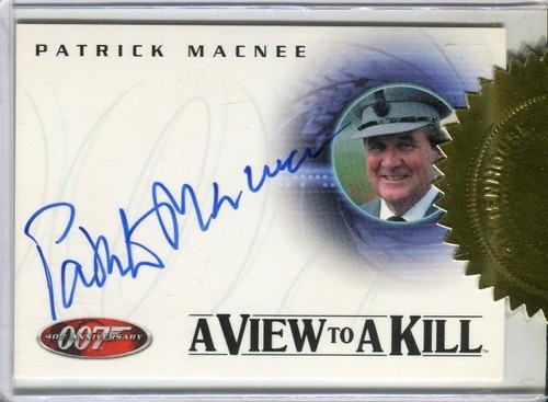 Tarjeta de autógrafo Patrick Macnee 40 aniversario de James Bond tinta azul A24 - Imagen 1 de 2