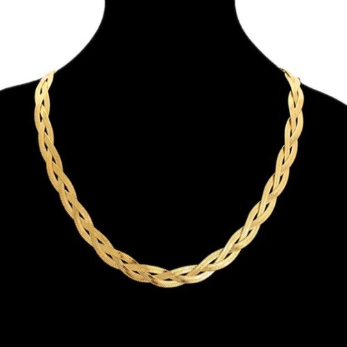 Solid 18K Gold Filled Tarnish-Free 18" TriStrand Womens 6mm Herringbone Necklace - Picture 4 of 5