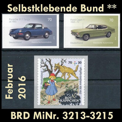 BRD MiNr. 3213-3215 ** Selbstklebende Bund Februar 2016, postfrisch - Picture 1 of 3
