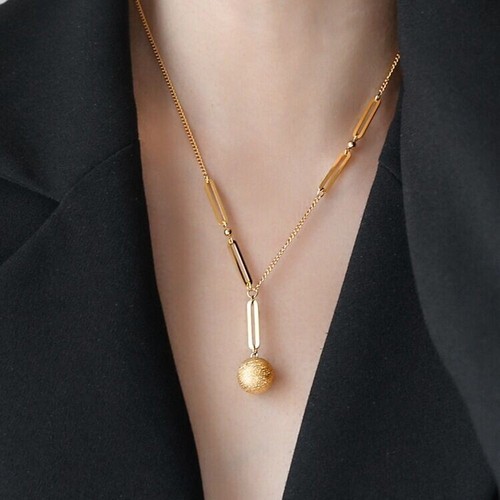 Collana Catena Sfere Perline Donna Placcata Oro 18K Acciaio Inox Frostata - Foto 3 di 5