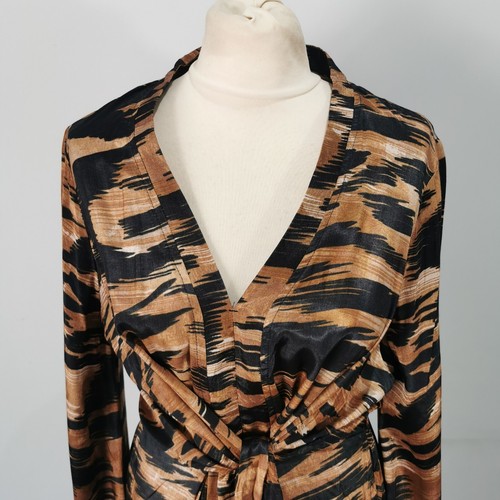 RIVER ISLAND Long Sleeve V Neck Animal Print Dress Tie Front UK 12 Brown Black - Picture 3 of 16