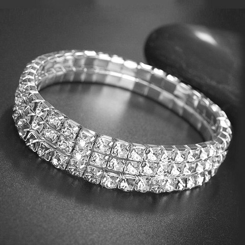 Shiny Rhinestone Silver Ankle Bracelet Stretch Rows Chain Diamante Bling Women - Bild 9 von 22