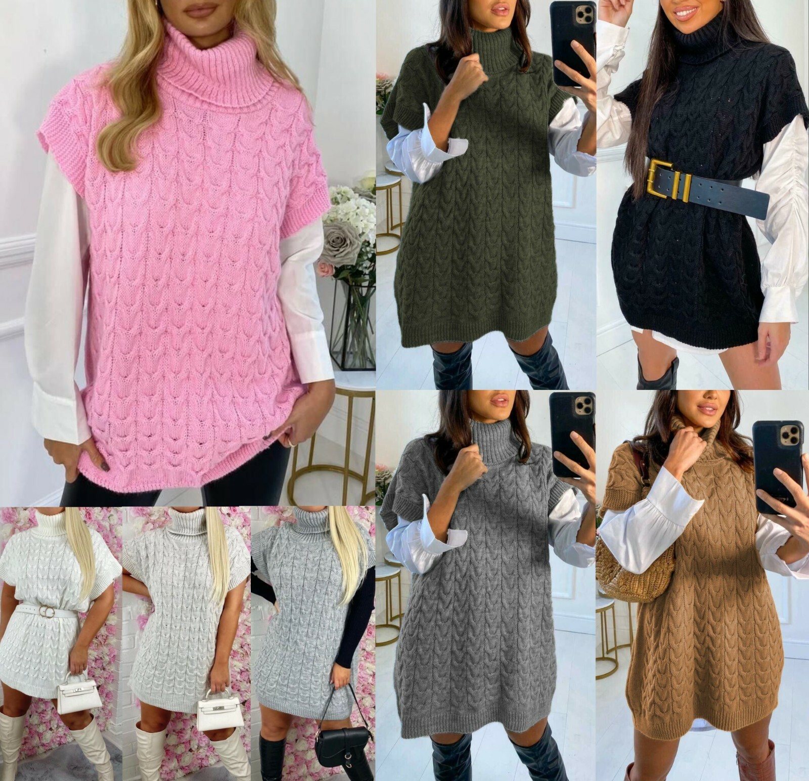 Womens Ladies Cable Knitted High Roll 