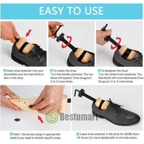 One/Pair 2-way Wooden Adjustable Shoe Stretcher Expander for Men Women Size 5-13 - Picture 8 of 30