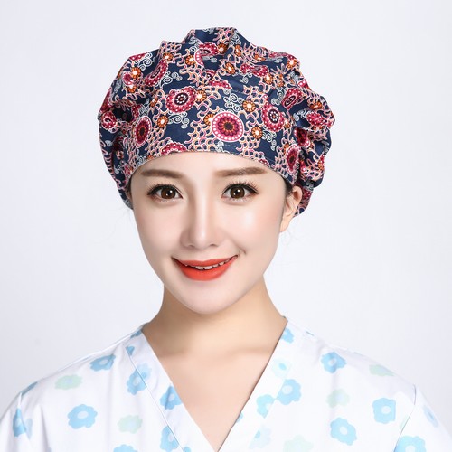 Bouffant Scrub Cap with Sweatband Ponytail Hats One Size Head Cover Floral Print - Picture 63 of 274