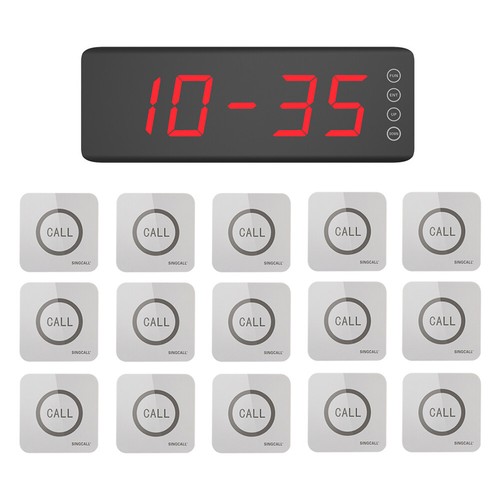 SINGCALL Wireless Restaurant Calling System 1 Receiver 15 Touchable Single Bells - Afbeelding 1 van 11