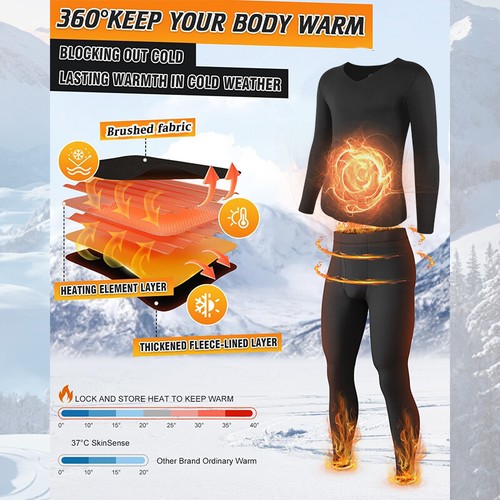 Men Thermal Underwear Set Long Johns Cold Weather Fleece Top & Bottom Ultra Soft - Picture 5 of 17