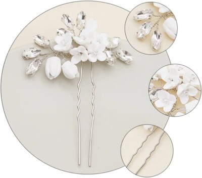 Packung mit 3 x Blume Kristall Braut Haar Silber U Pin Accessoire UK