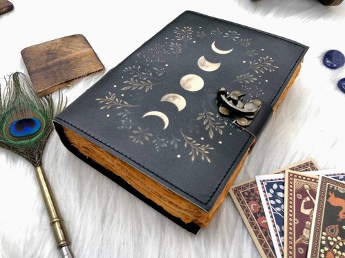 moon phase leather journal blank spell book of shadows vintage journal - Picture 5 of 11
