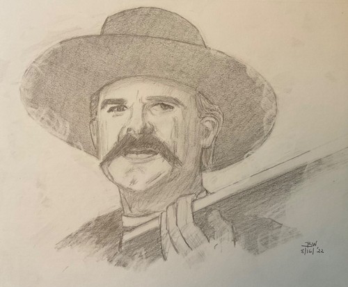 TOMBSTONE PENCIL DRAWING 11X14 KURT RUSSELL/WYATT EARP PORTRAIT SKETCH
