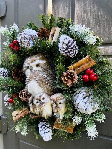 Eulenkranz Wintereule Eule Familienkranz Weihnachten Eulenkranz Naturkranz - Bild 3 von 6
