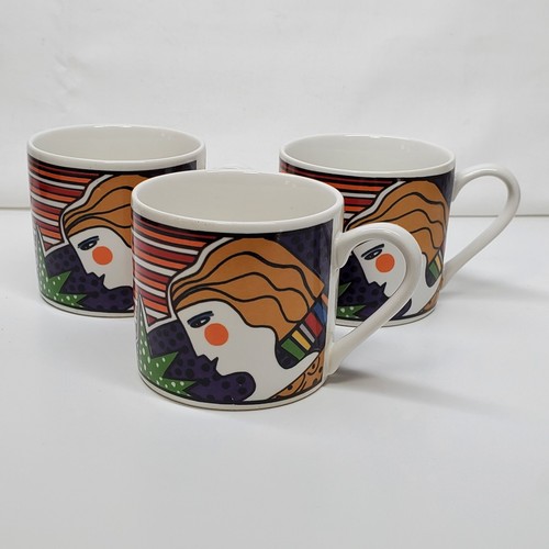 Vitromaster Metropolitan Cups colorful modernist abstract faces 1991 set of 3 - Picture 2 of 5