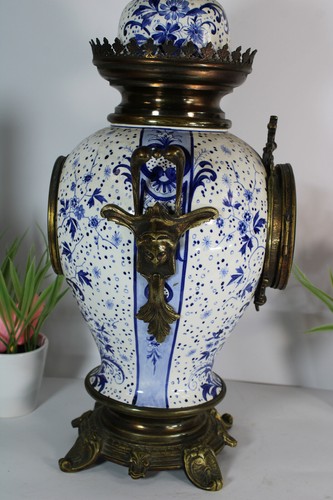 Antique Belgian Boch pottery Delft decor caryatid head bird clock - Picture 6 of 9