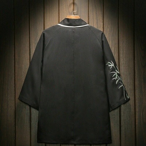 Men Kimono Jacket Cardigan Embroidery Linen Coat Outwear Japanese Retro Top Soft - Picture 4 of 9