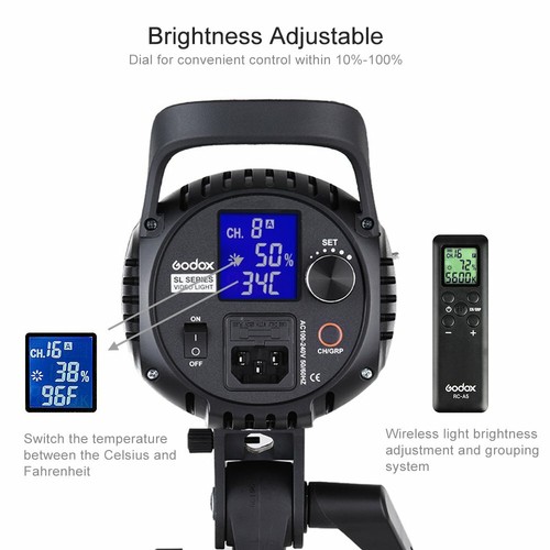 Godox 60W SL-60W LED Video light+120cm Octagon Umbrella Softbox Stand+Barndoor - Picture 8 of 12